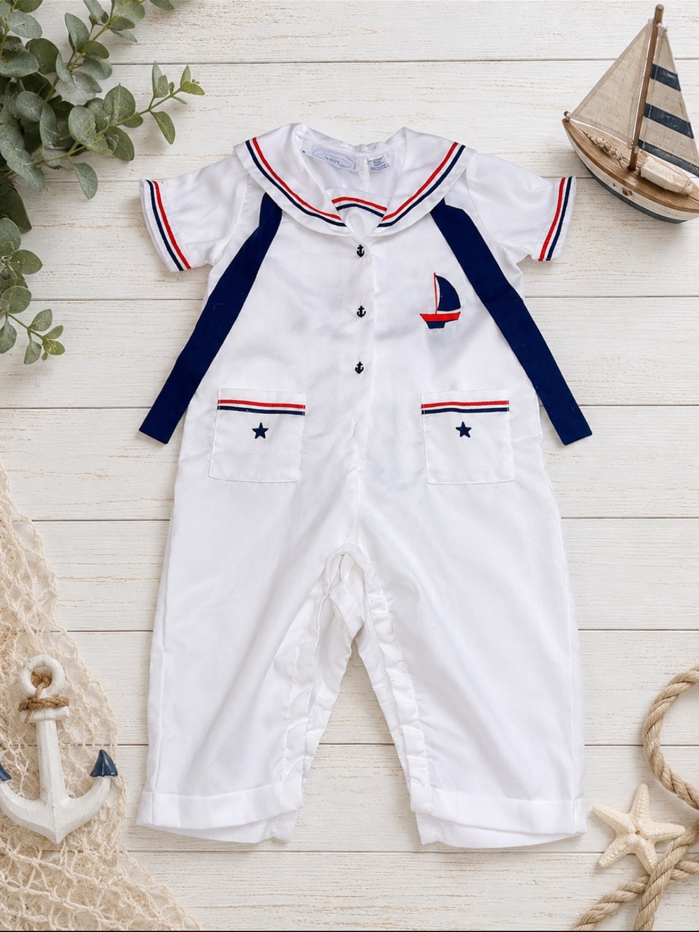Vintage First Impressions 24M Sailor Romper Baby Boy Nautical One Piece Outfit